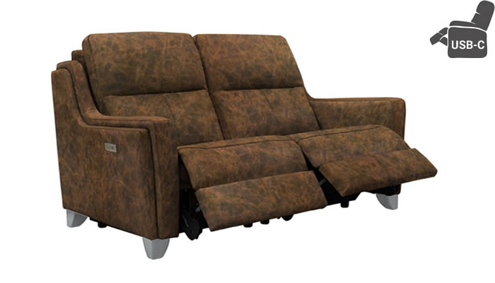 Parker Knoll Portland 2 Seat Double Recliner USB Oxford Chocolate Leather Brushed Steel Leg